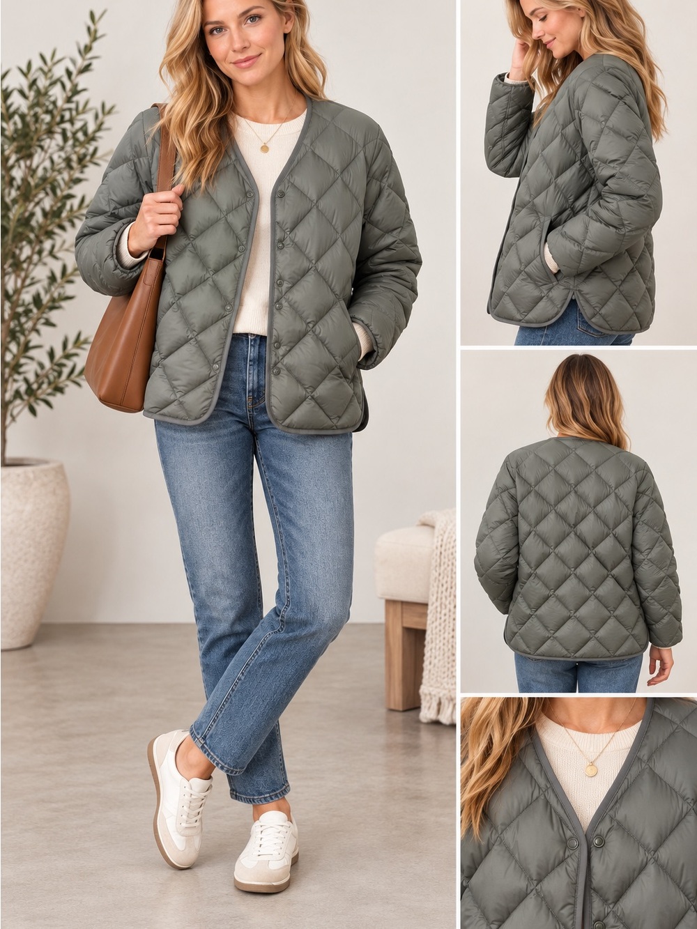 Uniqlo Quilted Snap-Front Jacket - Sage Green